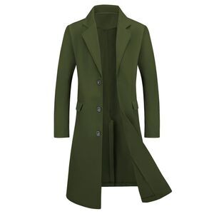 Winter Overcoat Single Breasted Notched Lapel Long Trench Coat Olive Green